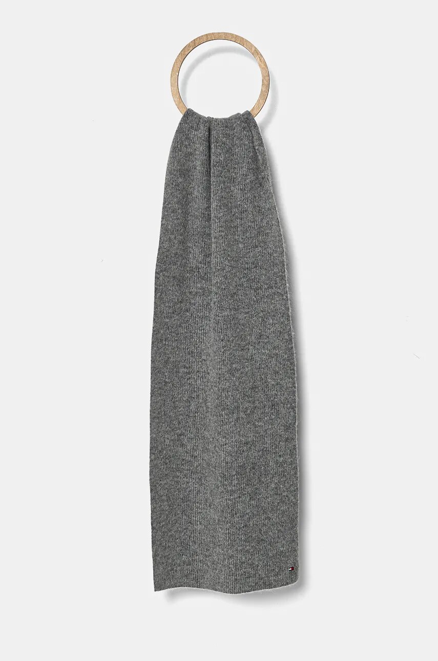 Levně Šátek z vlněné směsi Tommy Hilfiger šedá barva, hladký, AW0AW16641