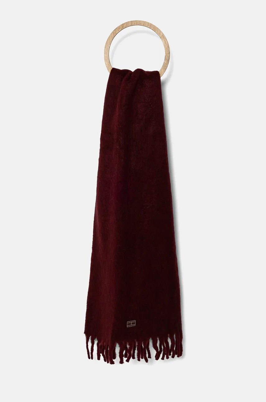 Tommy Jeans fular femei, culoarea bordo, neted, AW0AW16790