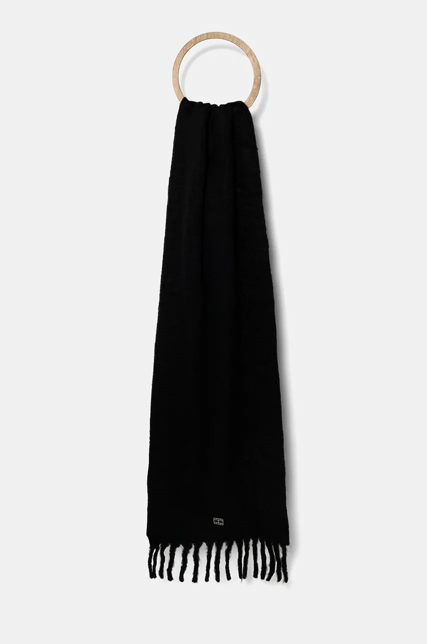 Tommy Jeans fular femei, culoarea negru, neted, AW0AW16790