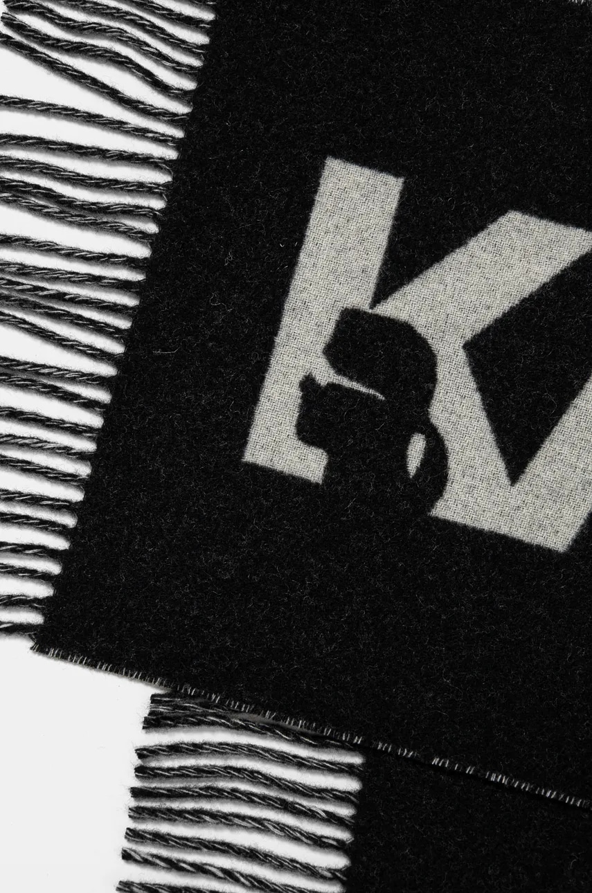 Шерстяной шарф Karl Lagerfeld цвет чёрный узорный 246W3309 Шерстяной шарф Karl Lagerfeld цвет чёрный узорный 246W3309