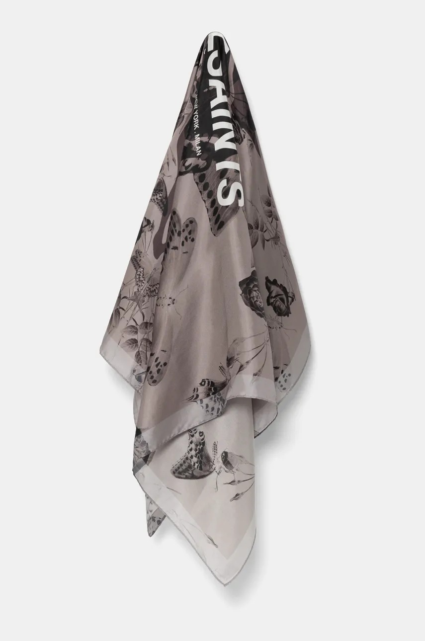 

Копринено шалче AllSaints в кафяво с десен 29AS101598, Кафяв