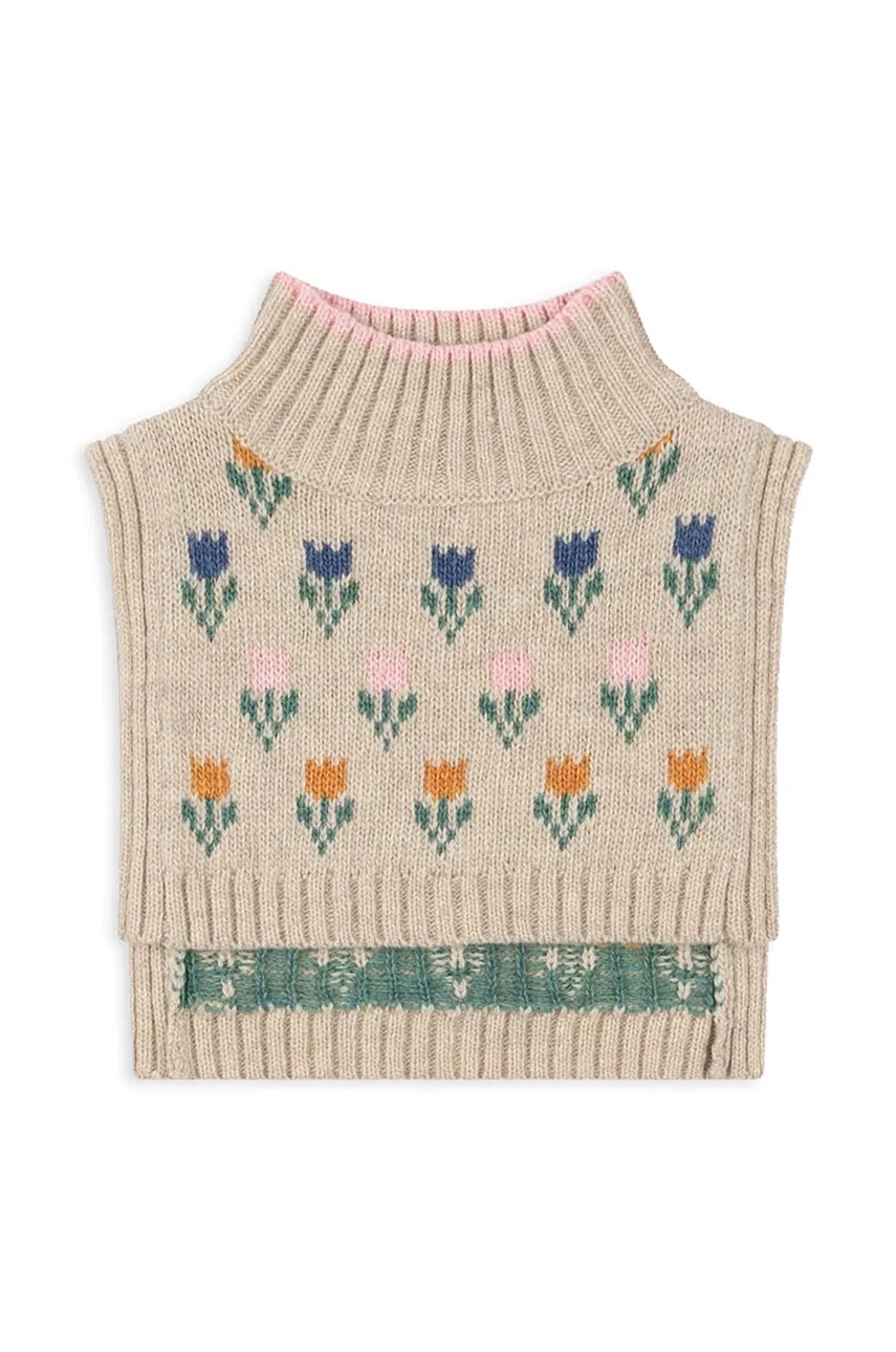 Дитячий вовняний снуд Konges Sløjd BELOU KNIT NECKWARMER колір бежевий візерунок KS101425