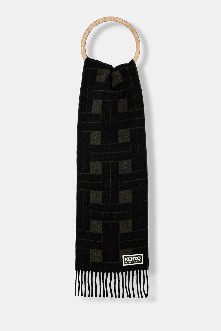 Kenzo esarfa de lana Reversible Scarf culoarea verde, modelator, FE68EU014JEC.51