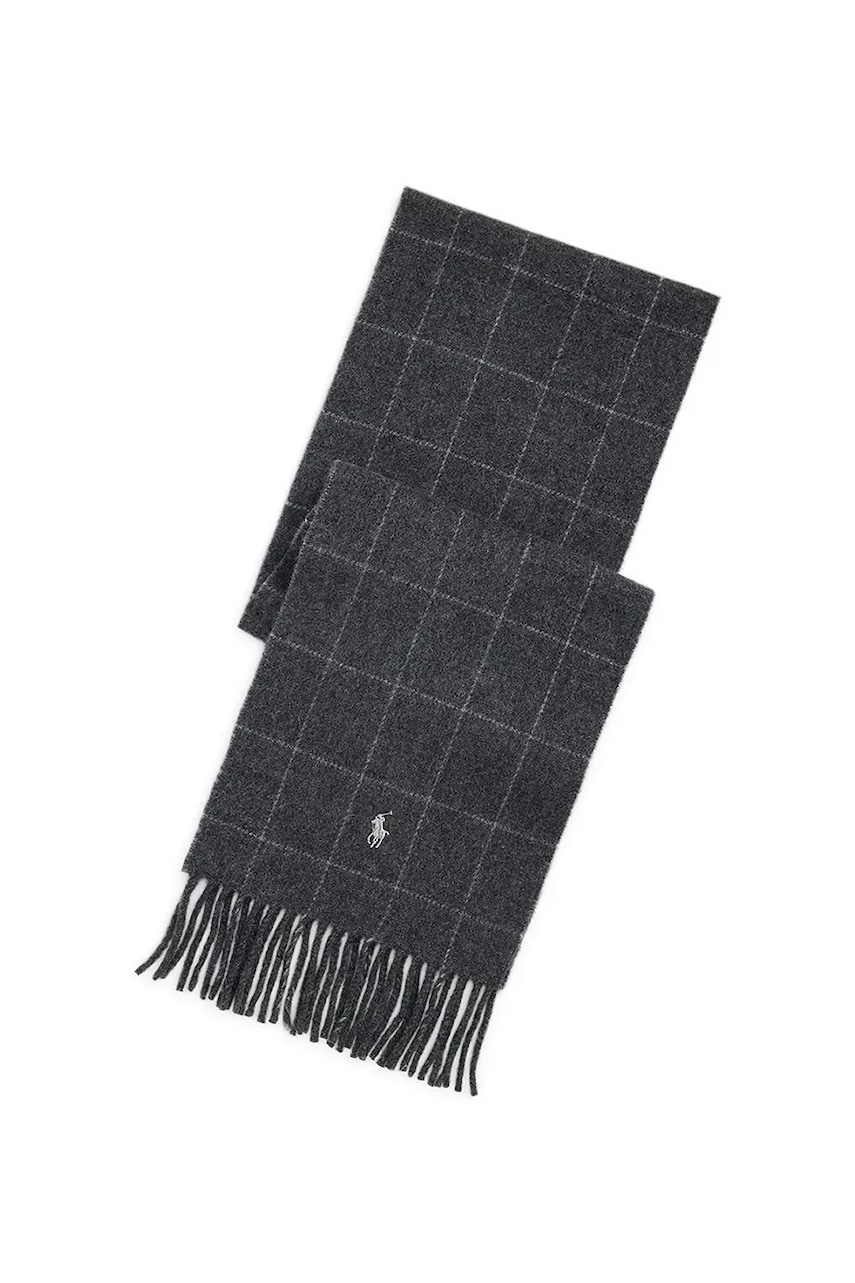 Šála s přídavkem vlny Polo Ralph Lauren šedá barva, 449959523