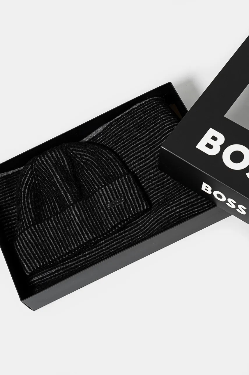 Σκούφος και κασκόλ από μείγμα μαλλιού BOSS χρώμα: μαύρο, 50522439 φωτογραφία