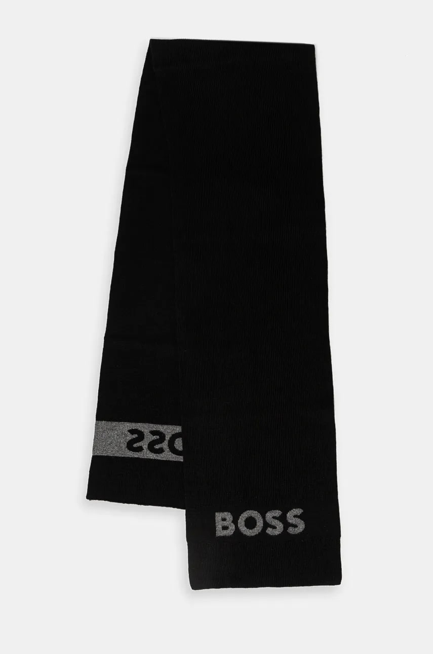 Шарф с примесью шерсти BOSS цвет чёрный с аппликацией 50524391 Шарф с примесью шерсти BOSS цвет чёрный с аппликацией 50524391
