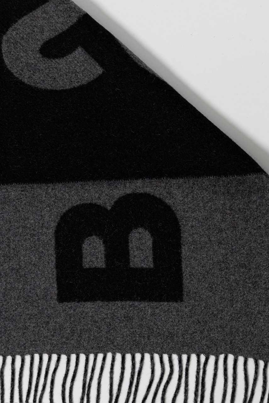 Шерстяной шарф BOSS цвет серый узор 50527099