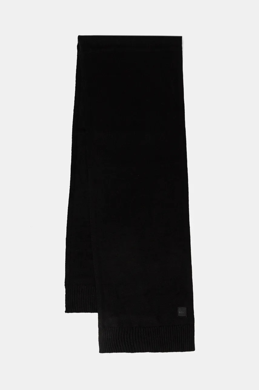Шерстяной шарф Boss Orange цвет чёрный однотонный 50522445