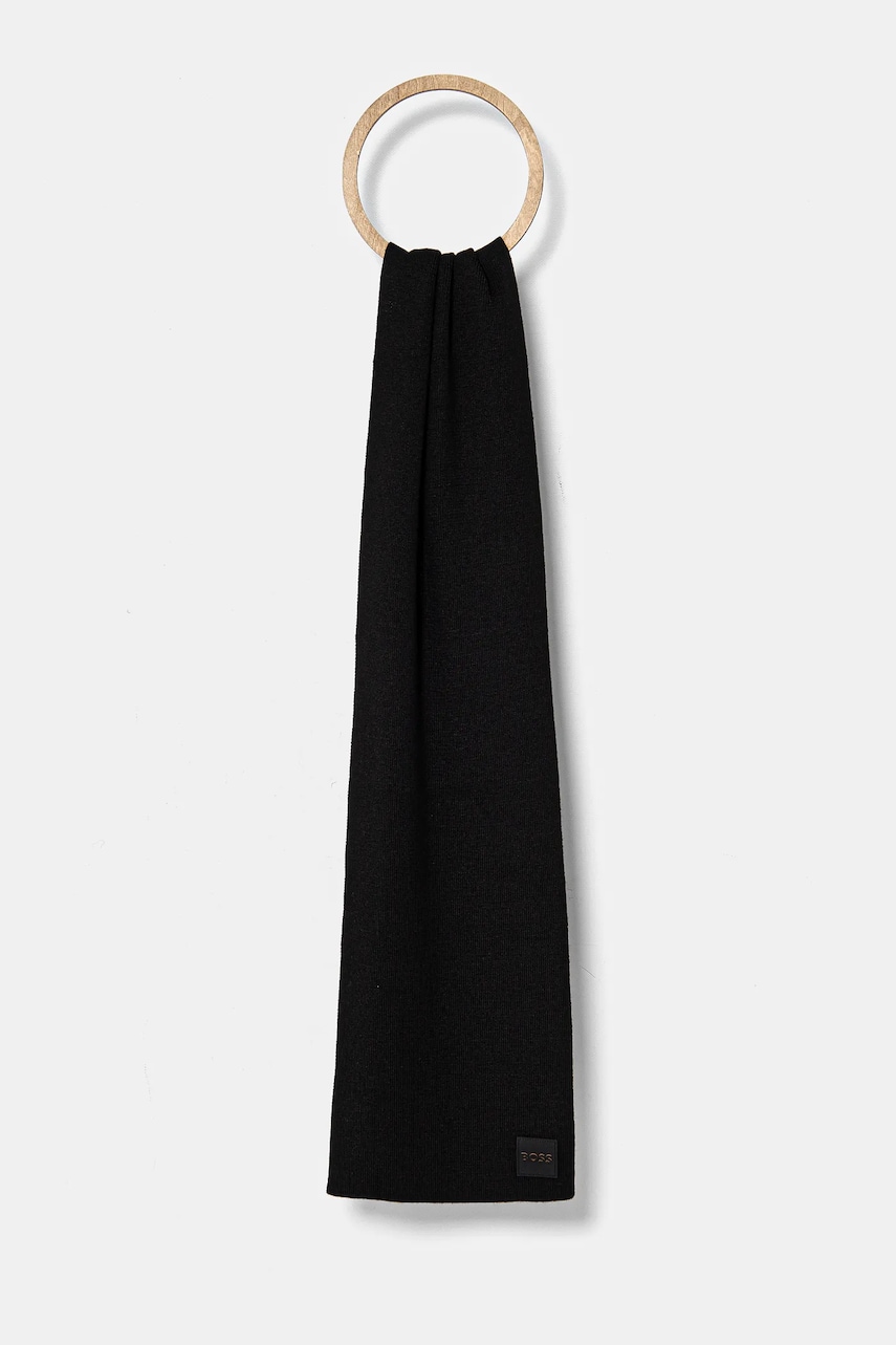 Boss Orange esarfa de lana culoarea negru, neted, 50522446 Boss Orange esarfa de lana culoarea negru, neted, 50522446