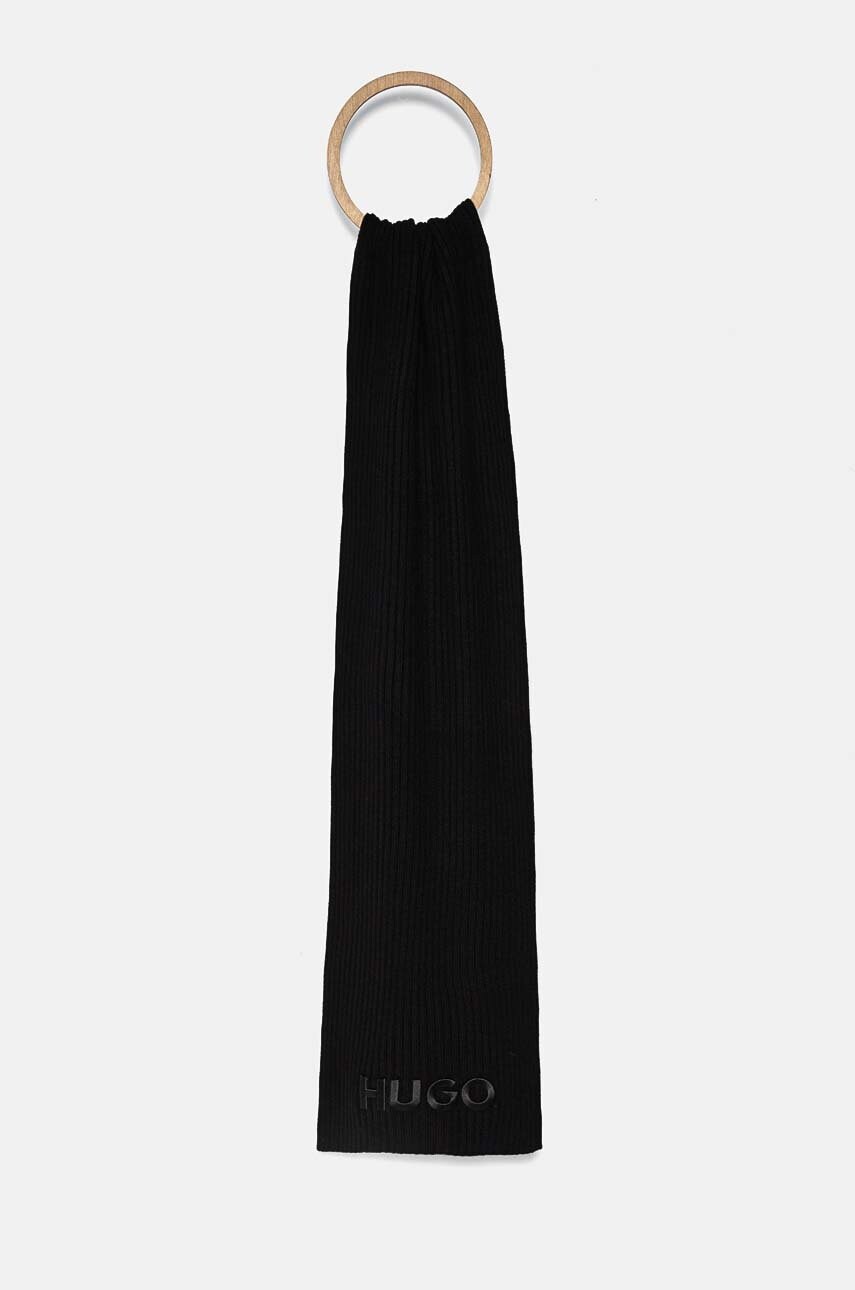HUGO esarfa de lana culoarea negru, neted, 50527826
