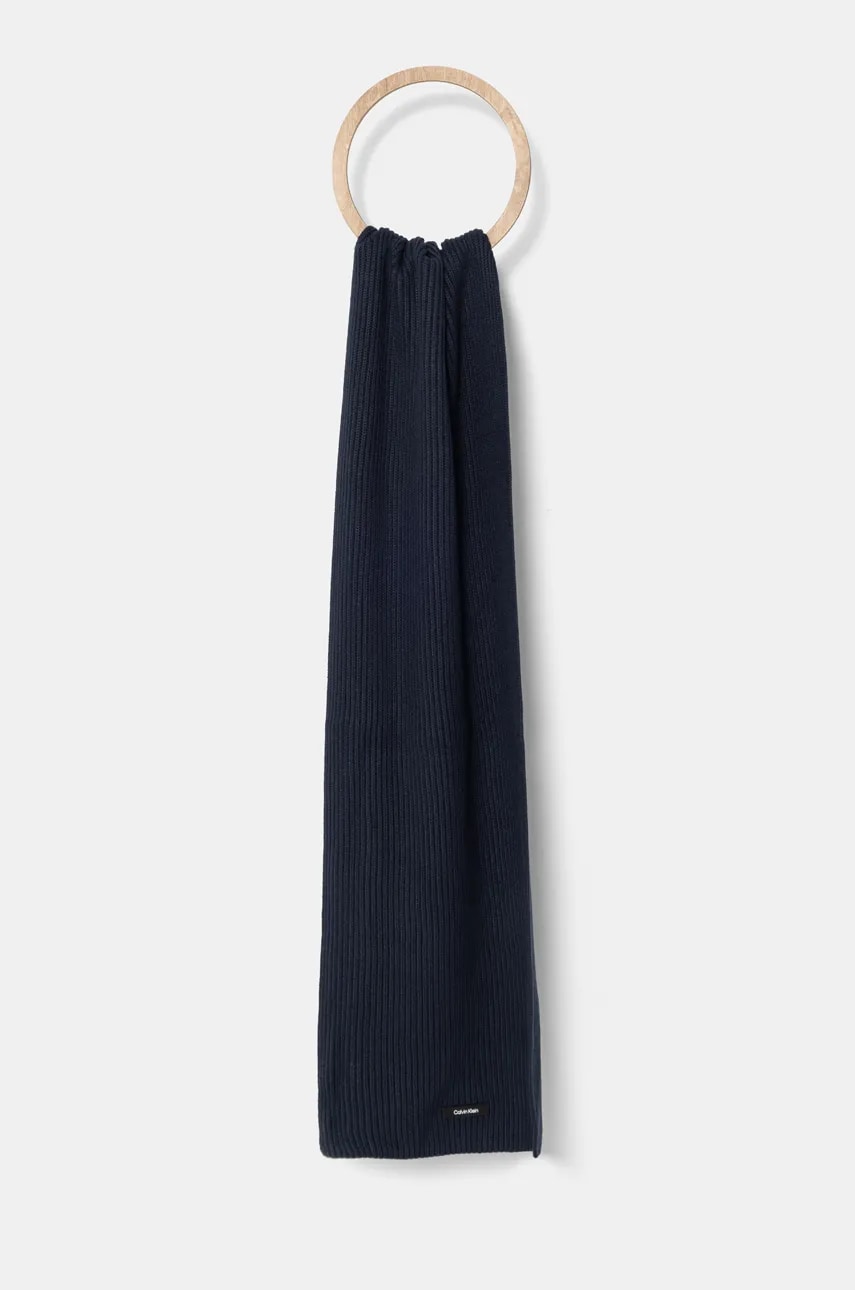 

Шал с вълна Calvin Klein в черно с изчистен дизайн K50K512367, Тъмносин
