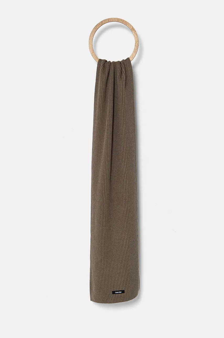 

Шал с вълна Calvin Klein в сиво с изчистен дизайн K50K512367, Сив