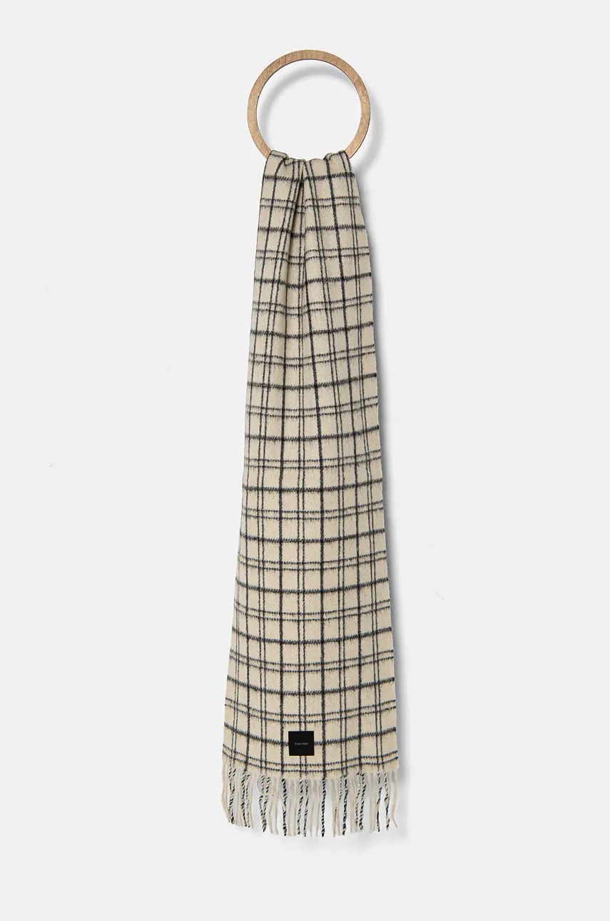 

Вълнен шал Calvin Klein в бежово с десен K50K512529, Бежов