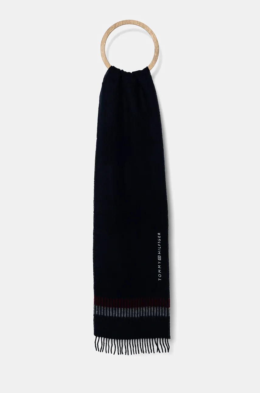 Levně Vlněná šála Tommy Hilfiger tmavomodrá barva, AM0AM12832