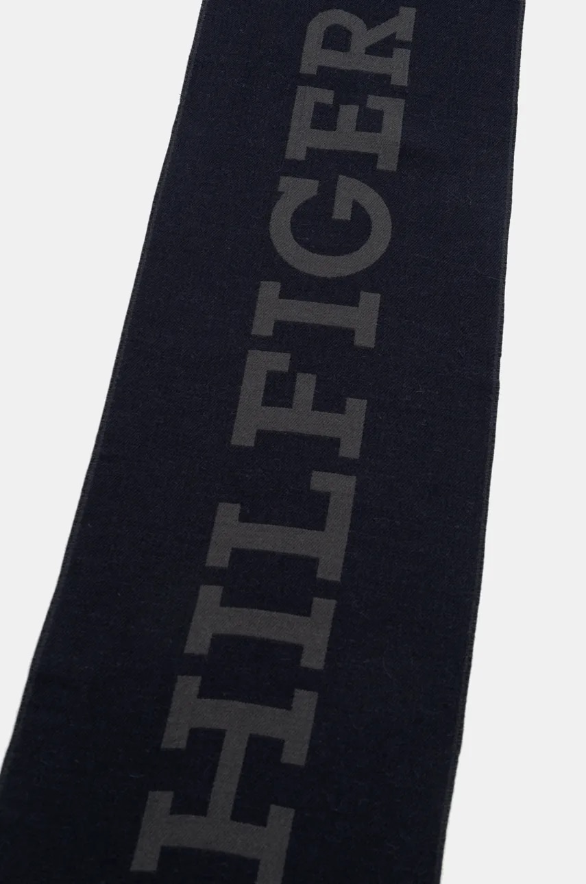 Шерстяной шарф Tommy Hilfiger цвет синий узорный AM0AM12838 Шерстяной шарф Tommy Hilfiger цвет синий узорный AM0AM12838