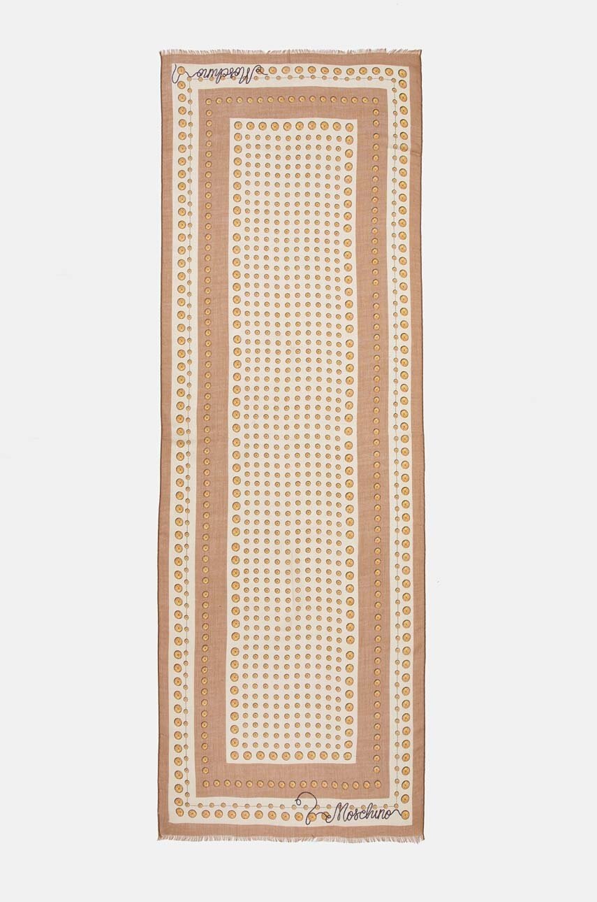 

Вълнен шал Moschino в кафяво с десен M3130 3379, Кафяв