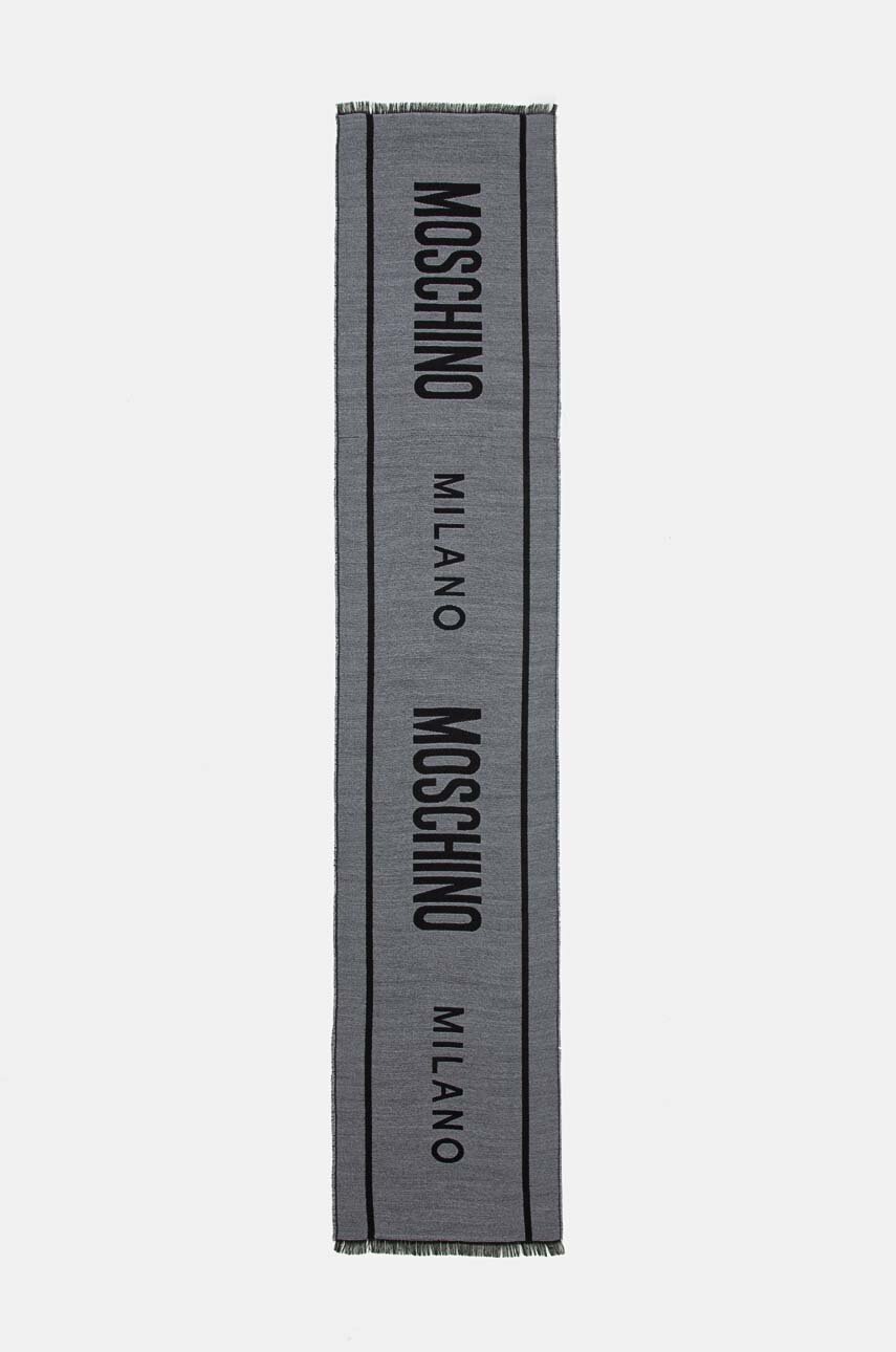 

Вълнен шал Moschino в сиво с десен M5791 50229, Сив