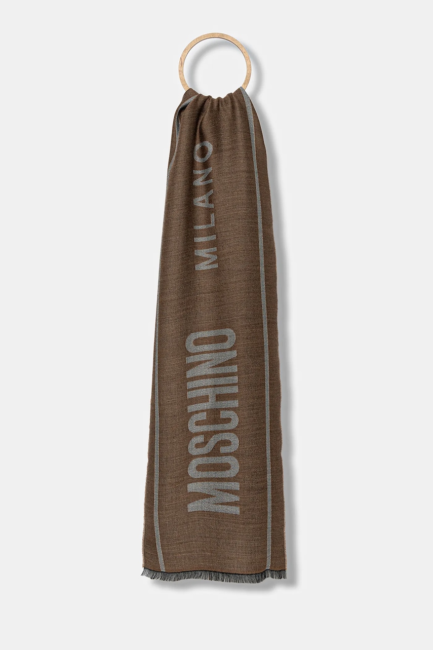 Moschino eșarfă de lână culoarea gri, cu imprimeu, M5791 50229