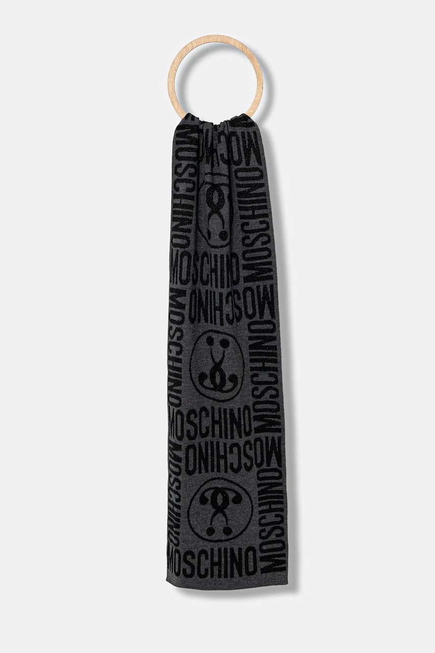 Moschino fular din amestec de lână culoarea gri, cu model M2966 30623