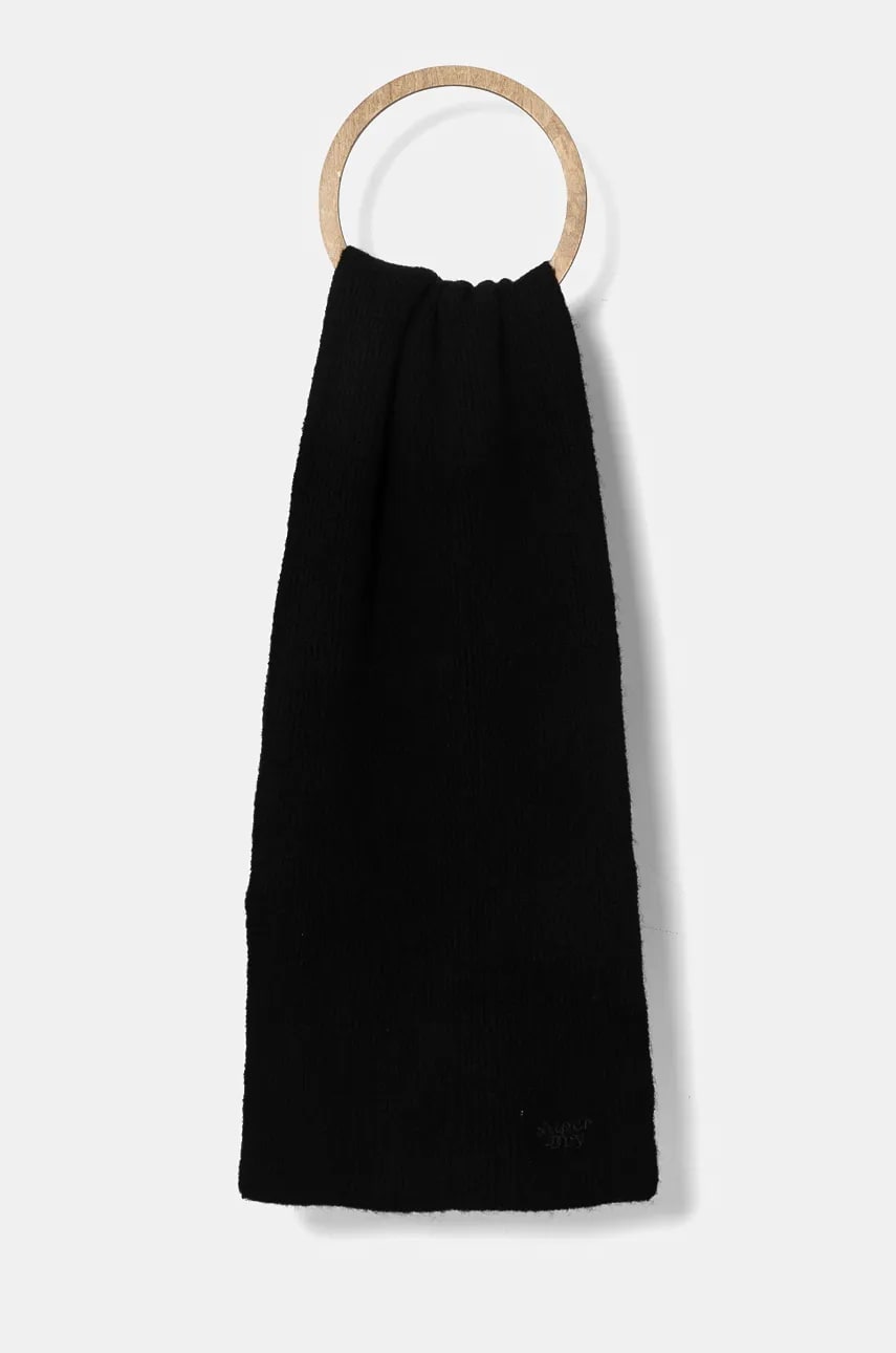 Superdry esarfa de lana culoarea negru, neted, Y9310080A-02A Superdry esarfa de lana culoarea negru, neted, Y9310080A-02A