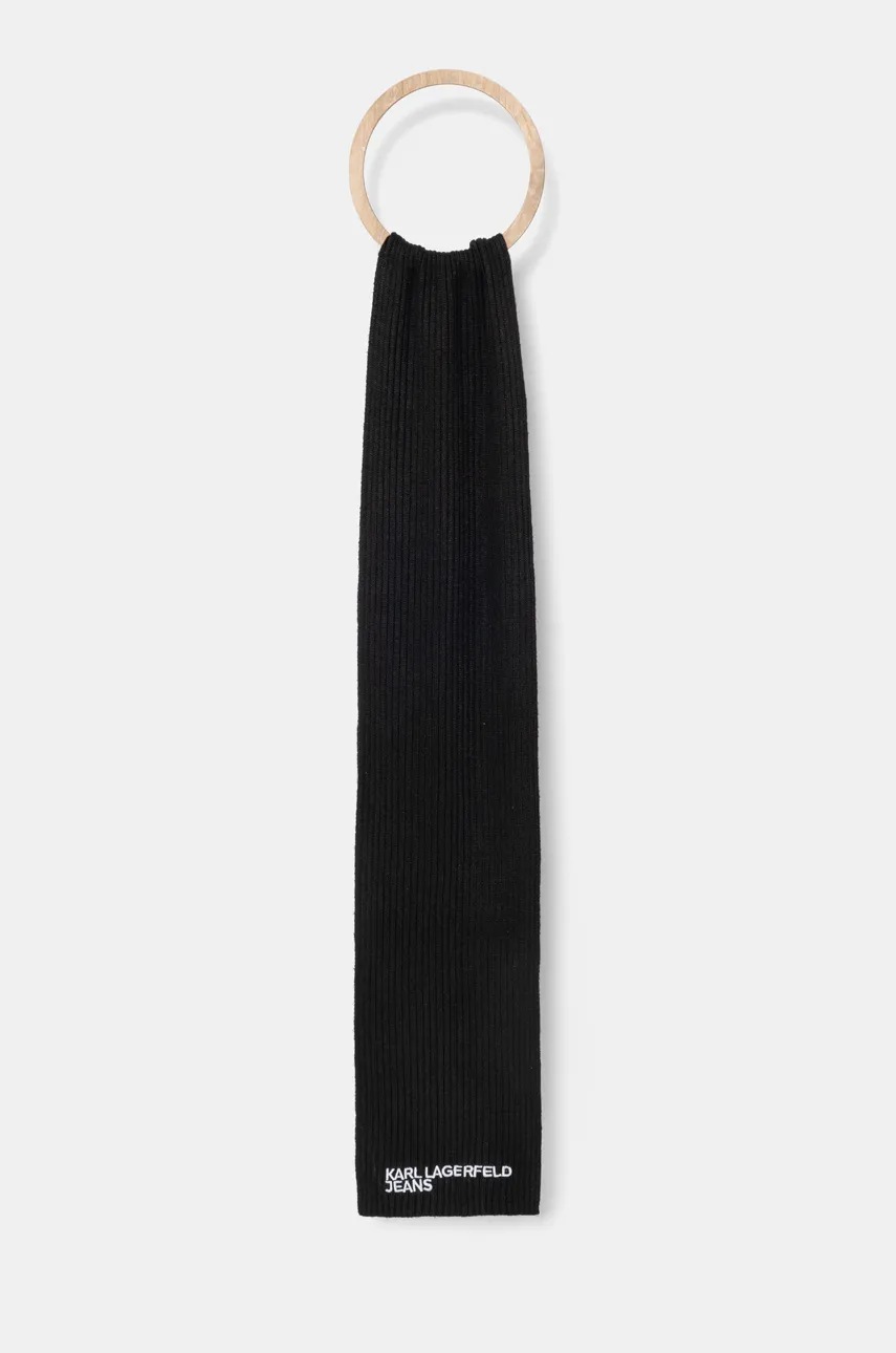 

Шал с вълна Karl Lagerfeld Jeans в черно с апликация 246J3301, Черен