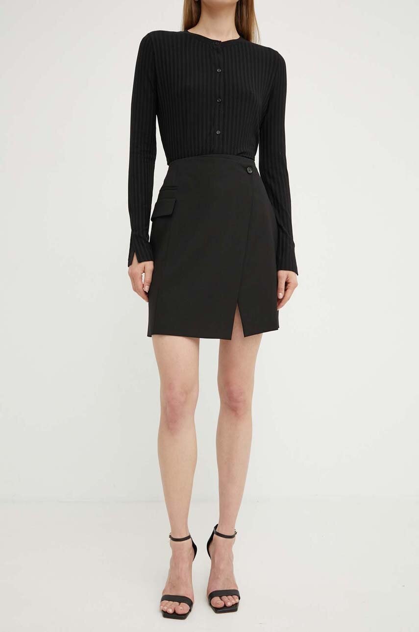 BOSS fusta de lana culoarea negru, mini, drept, 50521341 BOSS fusta de lana culoarea negru, mini, drept, 50521341