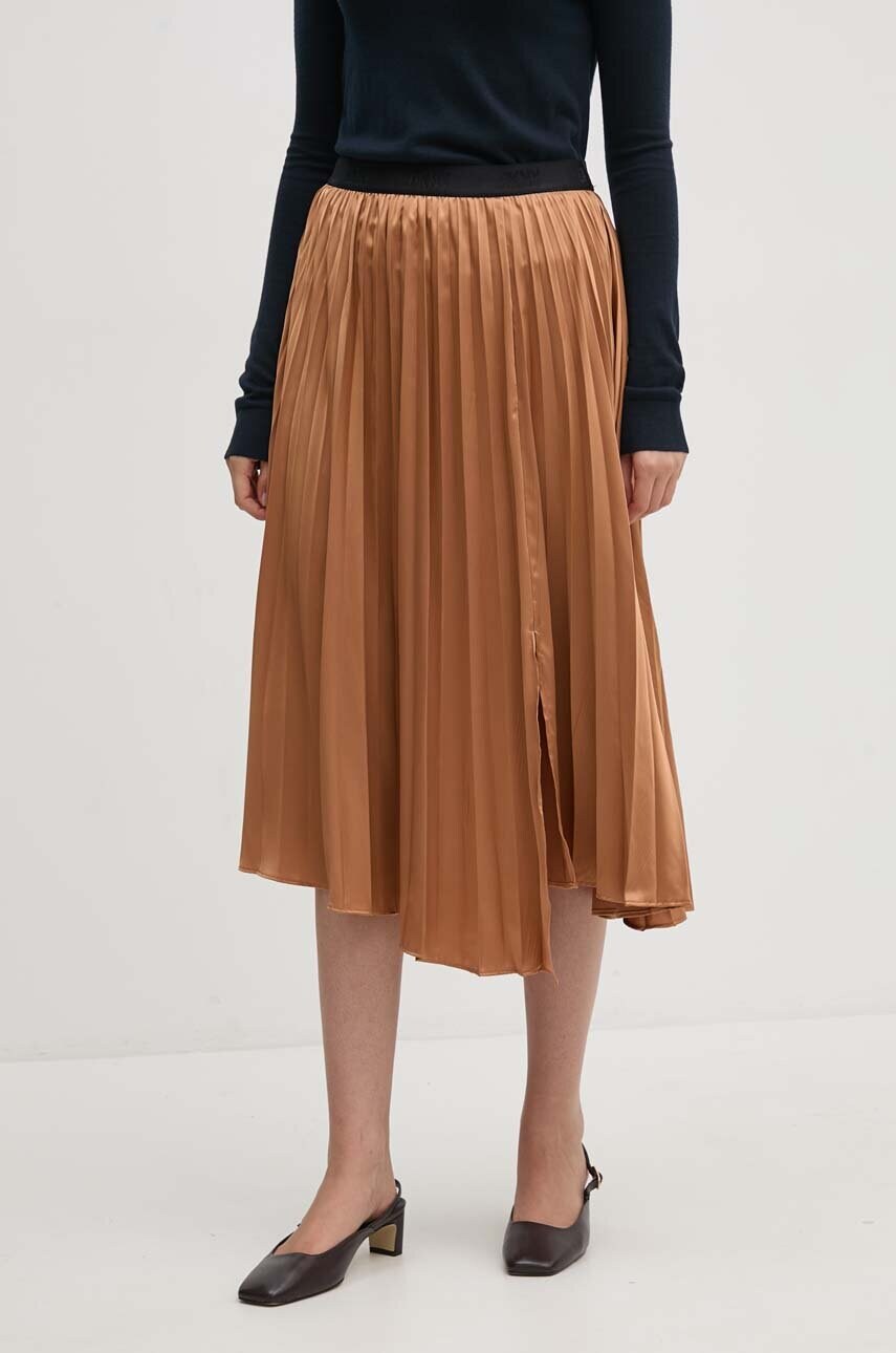 Dkny fusta culoarea maro, midi, evazati, P4ENTQBW
