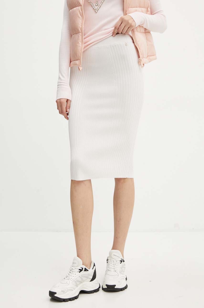 Levně Sukně Guess LUCILLE bílá barva, midi, pouzdrová, W4YD38 Z2U00