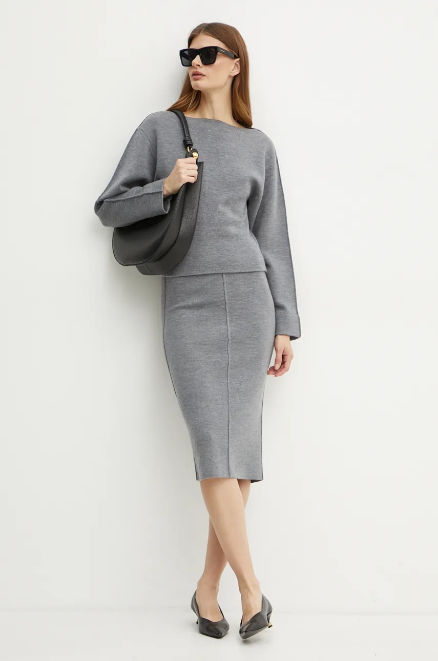 Шерстяная юбка Pinko цвет серый midi карандаш 103946 A221 Шерстяная юбка Pinko цвет серый midi карандаш 103946 A221