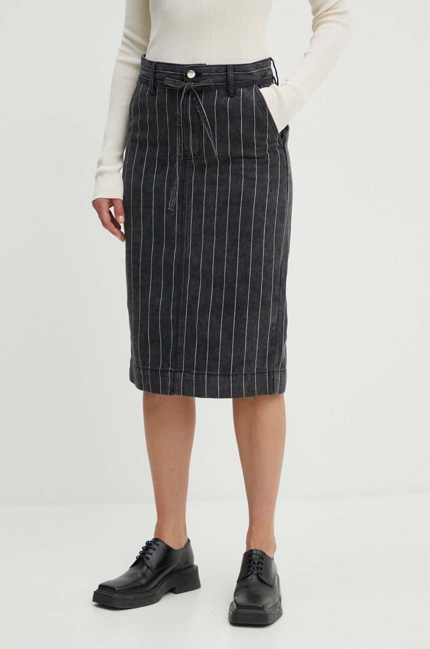 Day Birger et Mikkelsen fustă din denim Betsy - Denim Stripes culoarea negru, midi, dreaptă, DAY65243207