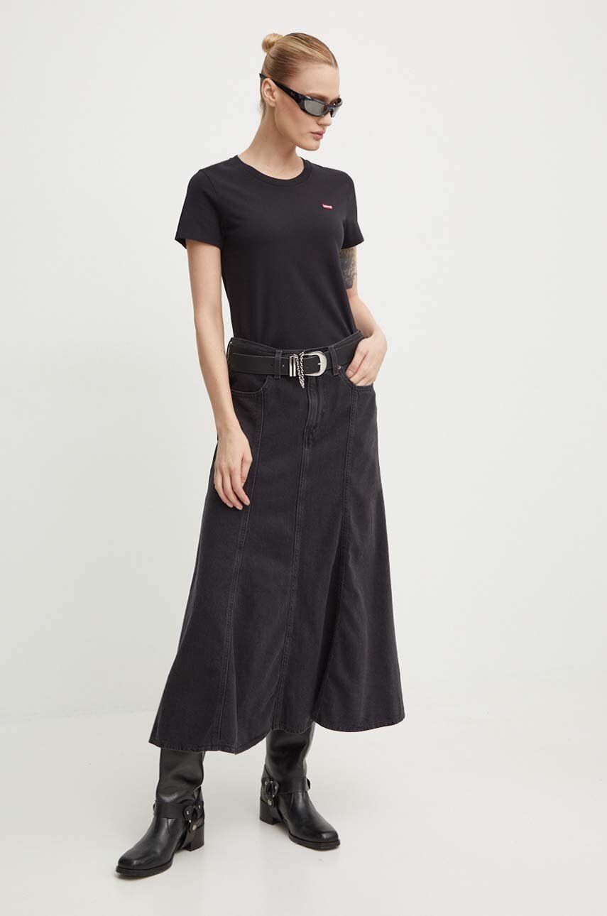 Levi's fusta jeans culoarea negru, midi, evazati, A8730