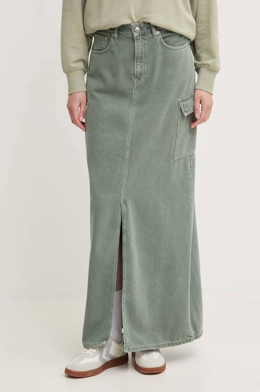 Pepe Jeans fustă din denim MAXI SKIRT HW CLR culoarea verde, maxi, evazată, PL901143 Pepe Jeans fustă din denim MAXI SKIRT HW CLR culoarea verde, maxi, evazată, PL901143