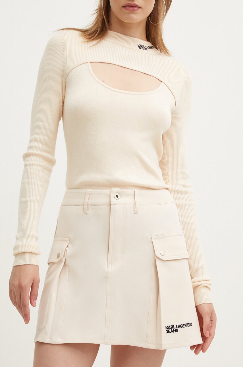 Karl Lagerfeld Jeans fusta culoarea bej, mini, evazati, 245J1203