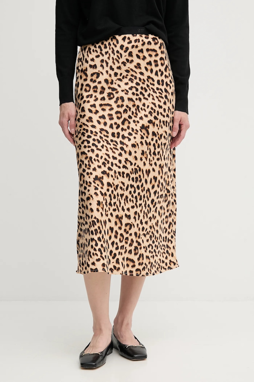 Dkny fustă culoarea negru, midi, drept, DJ4K9510