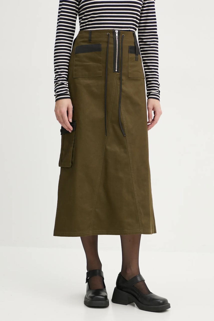 Résumé fustă din bumbac CapriRS culoarea verde, maxi, drept, 222651227