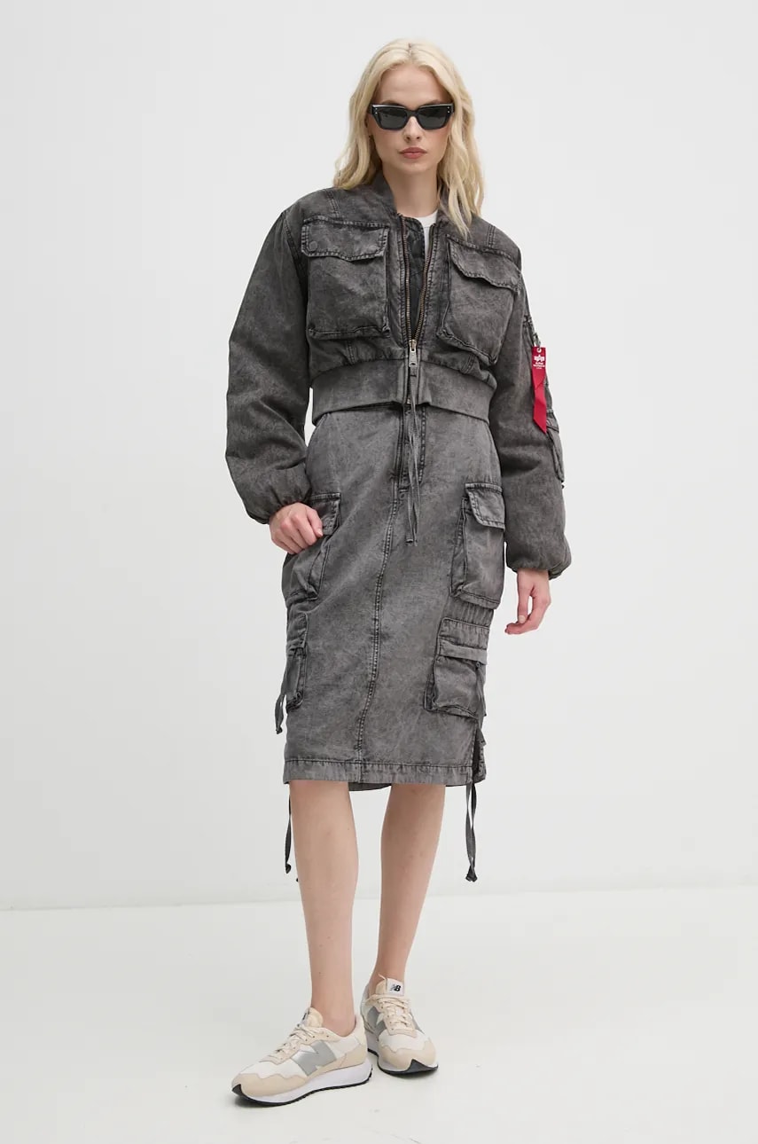 Хлопковая юбка Alpha Industries цвет серый midi прямая 148068 Хлопковая юбка Alpha Industries цвет серый midi прямая 148068