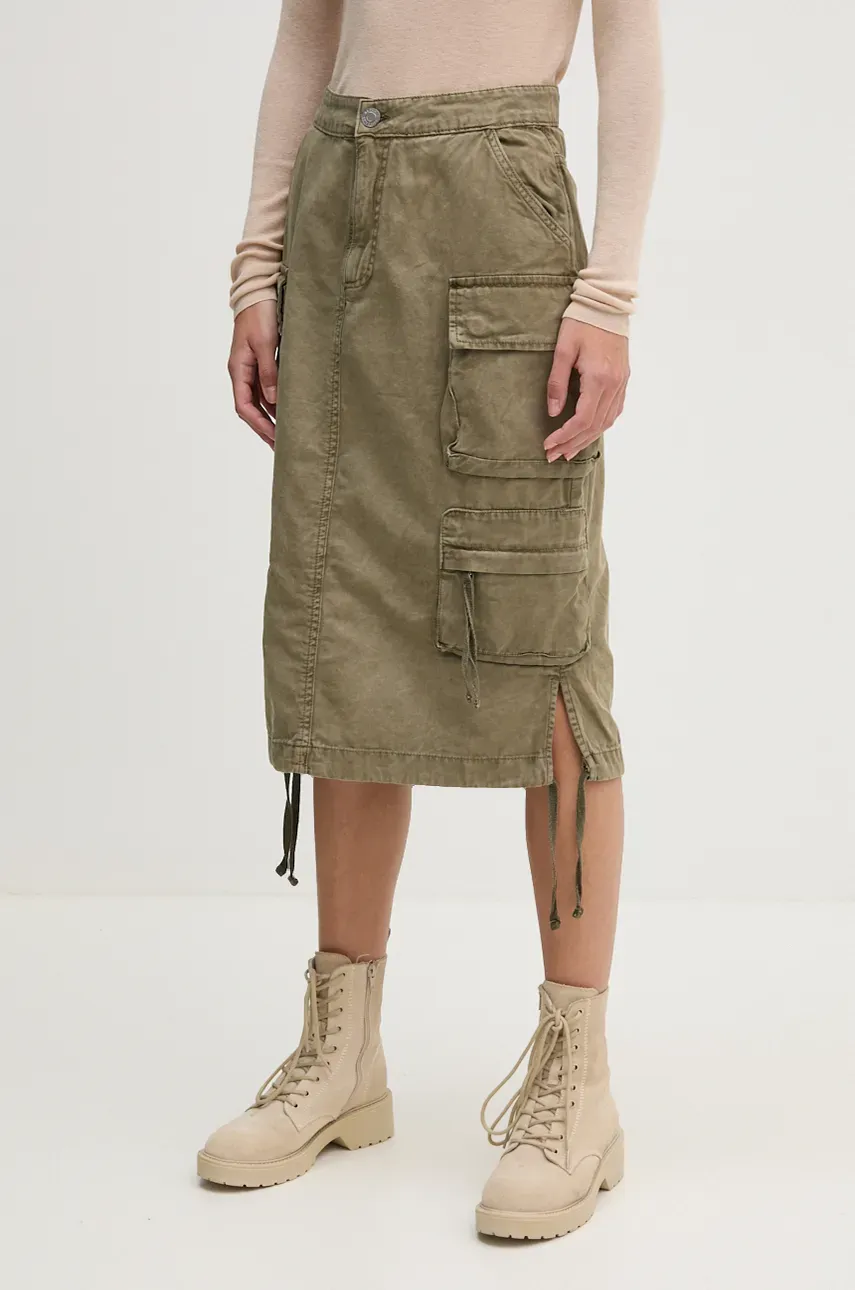 Pamučna Suknja Alpha Industries Boja: Zelena, Midi, Ravna, 148068