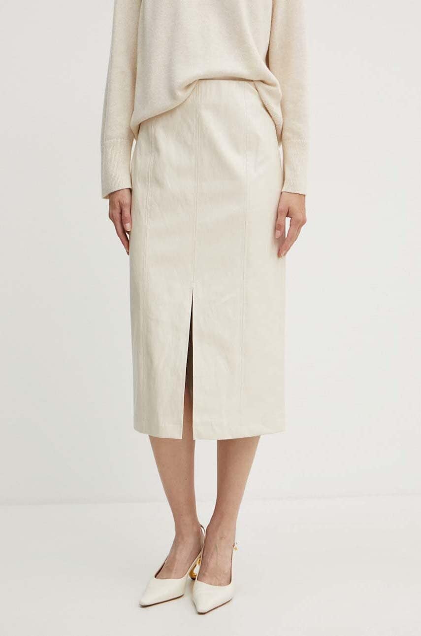 Marella fusta culoarea bej, midi, drept, 2423106071200