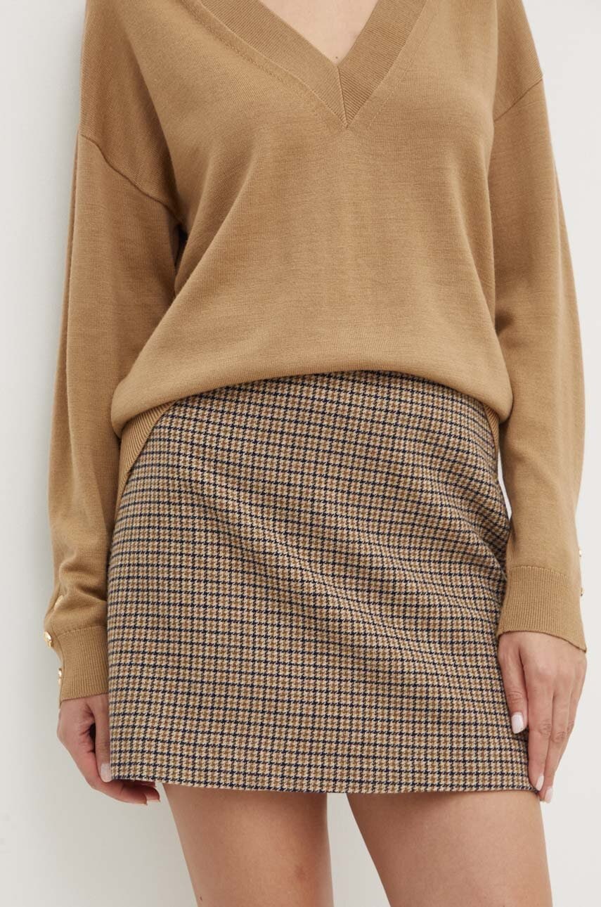 Marella fusta de lana culoarea bej, mini, creion, 2423106134200