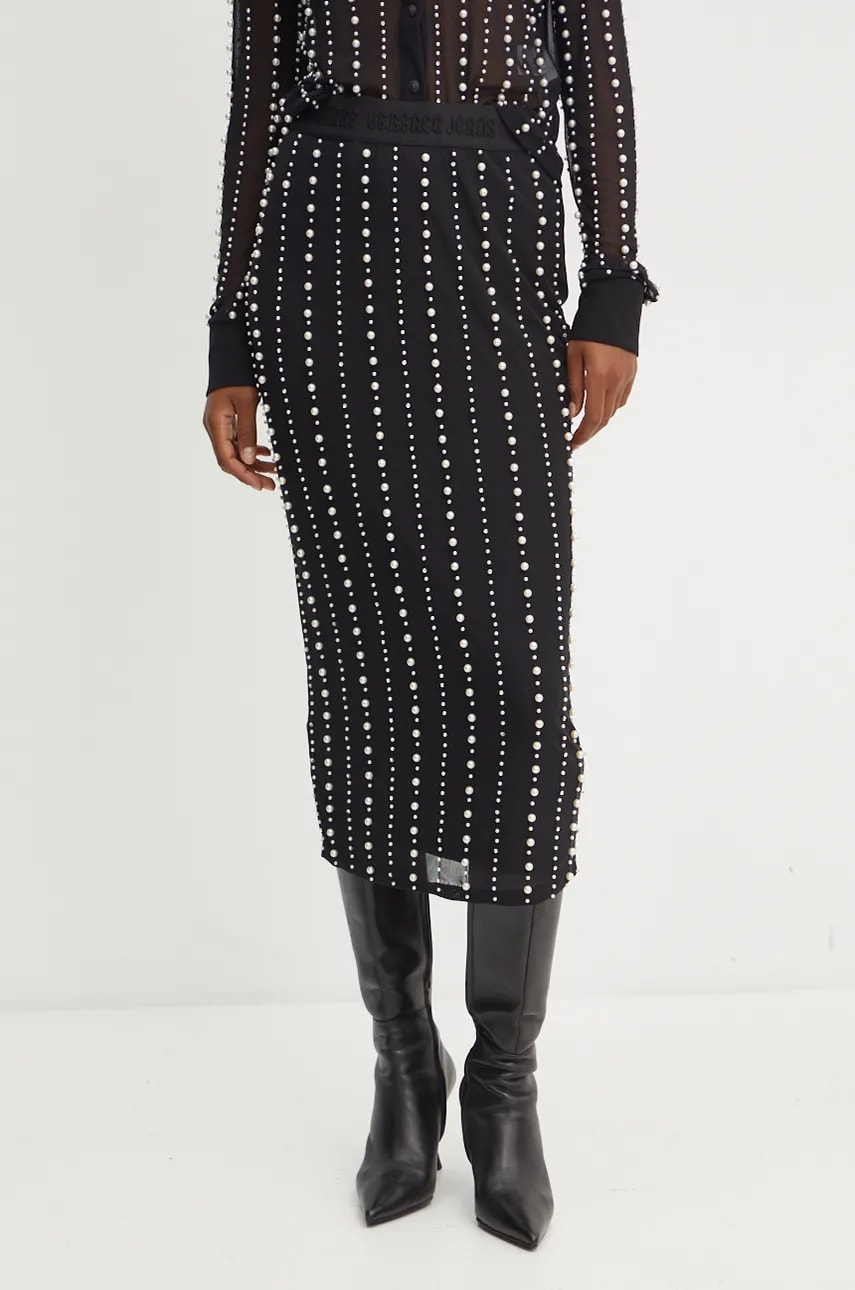Versace Jeans Couture fusta culoarea negru, midi, drept, 77HAEI06 CJM01 Versace Jeans Couture fusta culoarea negru, midi, drept, 77HAEI06 CJM01