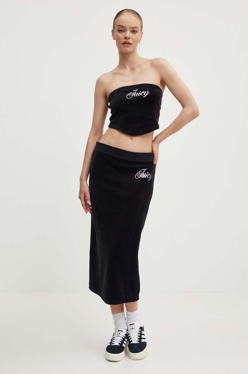 Βελούδινη φούστα Juicy Couture CVC ROSE χρώμα: μαύρο, JCWGS24346 φωτογραφία