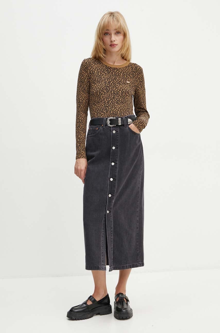 Levi's fusta jeans culoarea negru, midi, drept, 000MI Levi's fusta jeans culoarea negru, midi, drept, 000MI