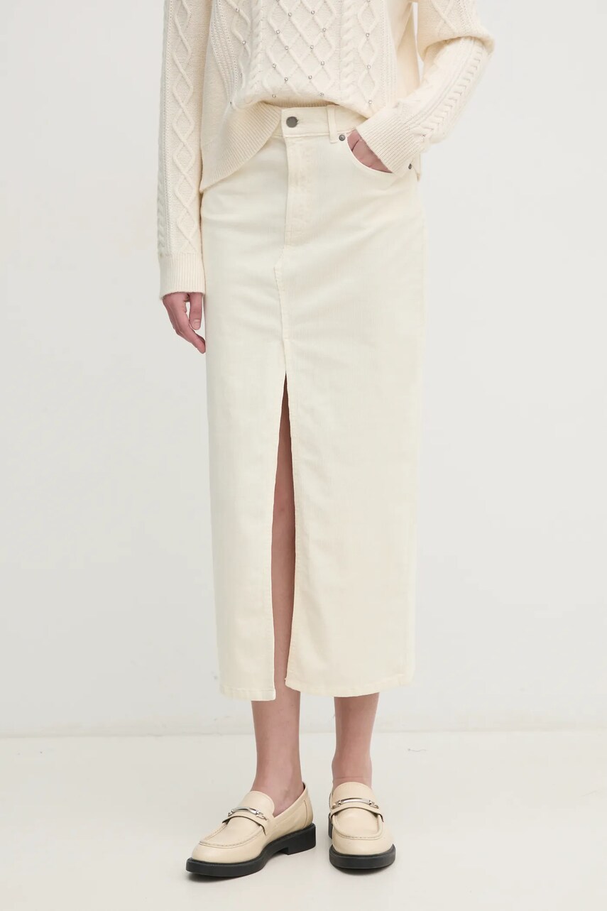 United Colors of Benetton fusta din velur culoarea bej, maxi, drept, 41ULD0045
