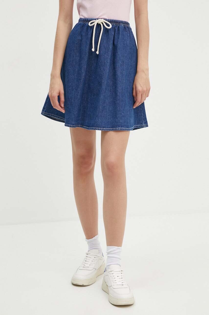 American Vintage fustă din denim culoarea bleumarin, mini, evazată, GLO13AH24