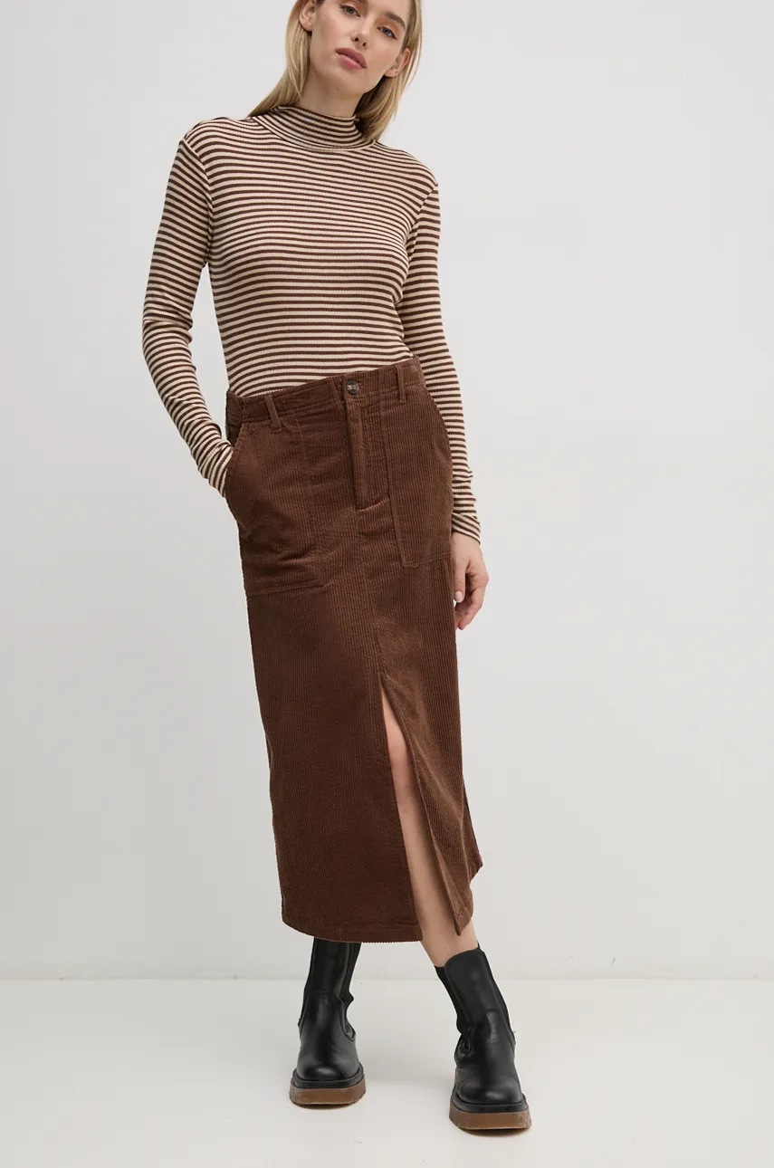 Pepe Jeans fusta din velur CISSY culoarea maro, midi, drept, PL901153