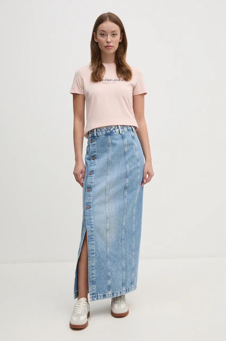 Pepe Jeans fustă din denim MIDI SKIRT UHW EMBRO maxi, dreaptă, PL901166