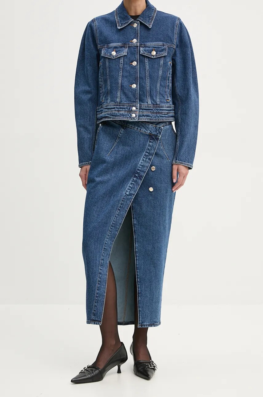 IRO fustă din denim culoarea bleumarin, midi, dreaptă, WP31DAYO