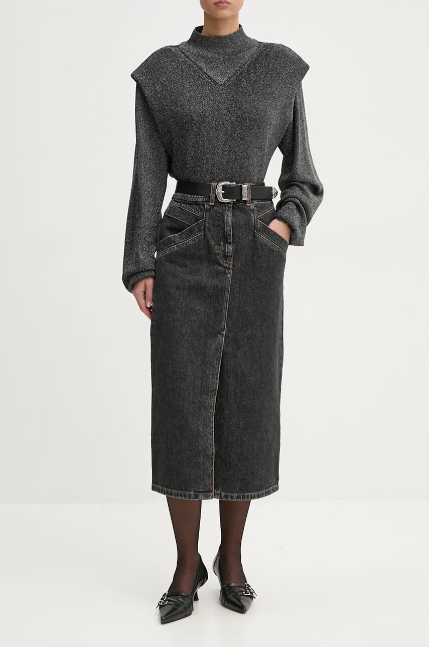 IRO fustă din denim culoarea negru, midi, dreaptă, WM31CLARYSSE