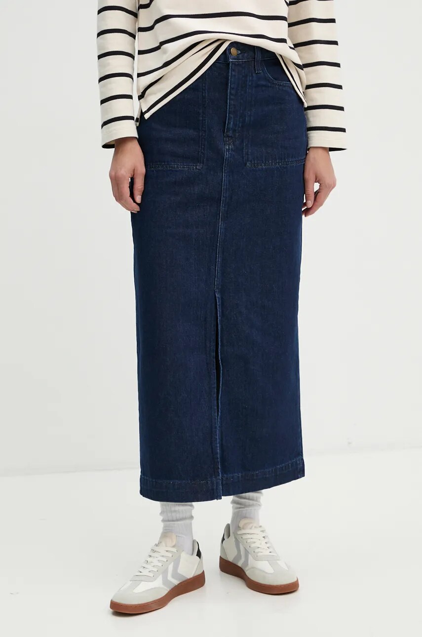 Barbour fustă din denim culoarea bleumarin, maxi, dreaptă, LSK0104