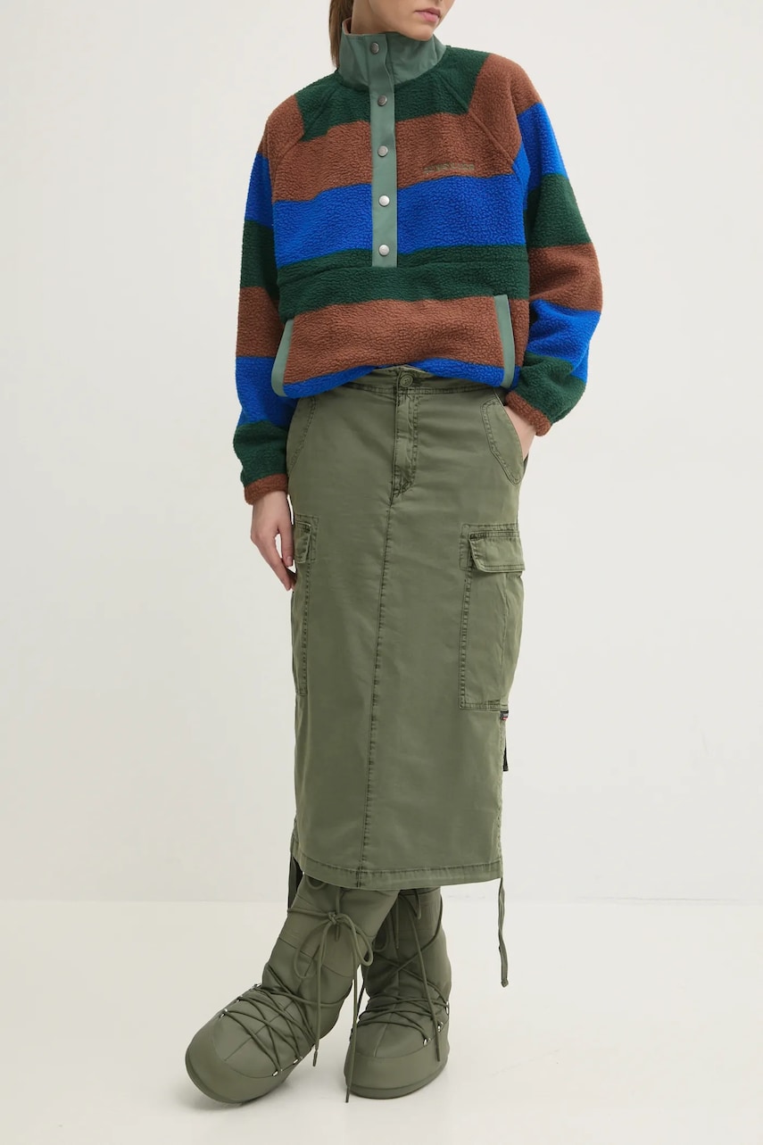 Superdry fusta culoarea verde, midi, drept, W7210336A-1GN
